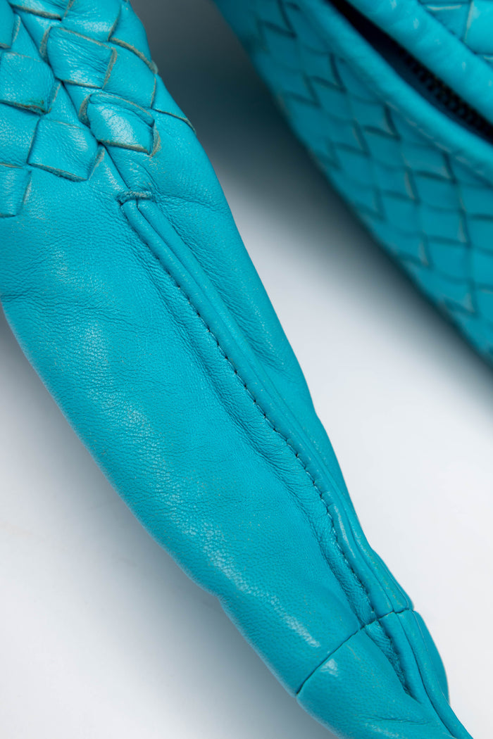 Vintage Bottega Veneta Blue Intrecciato Shoulder Bag