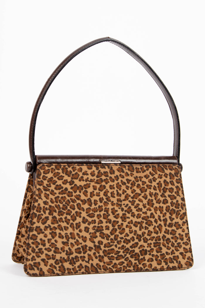 Vintage Bottega Veneta Satin Leopard Print Top Handle Bag