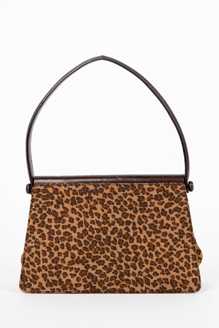 Vintage Bottega Veneta Satin Leopard Print Top Handle Bag