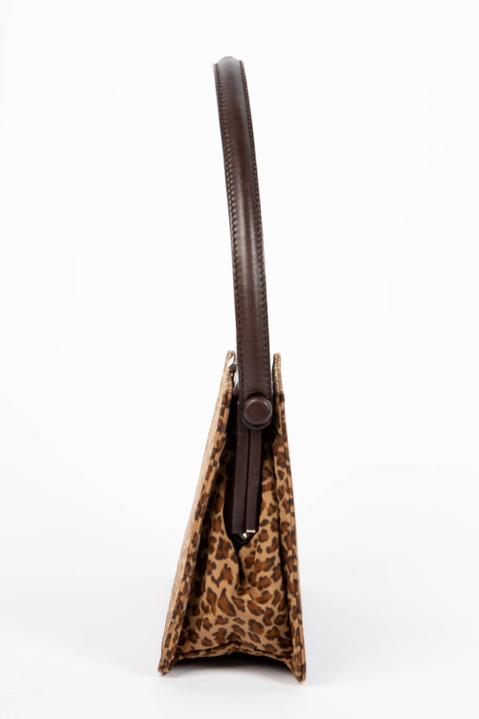 Vintage Bottega Veneta Satin Leopard Print Top Handle Bag