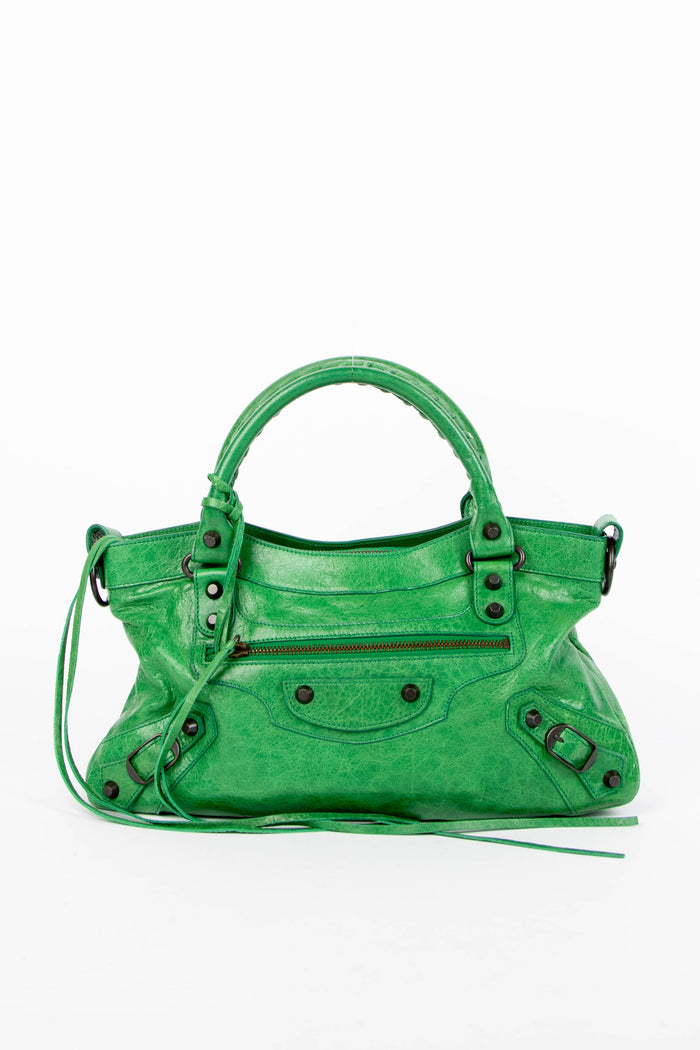 2000s Balenciaga Green Leather First City Bag