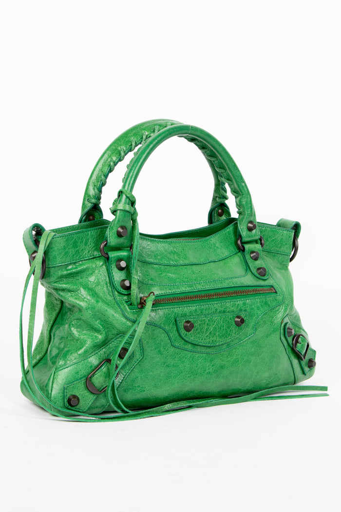 2000s Balenciaga Green Leather First City Bag