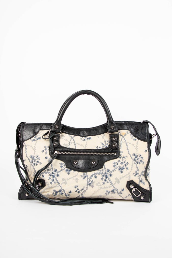 2000s Balenciaga Floral Canvas City Shoulder Bag
