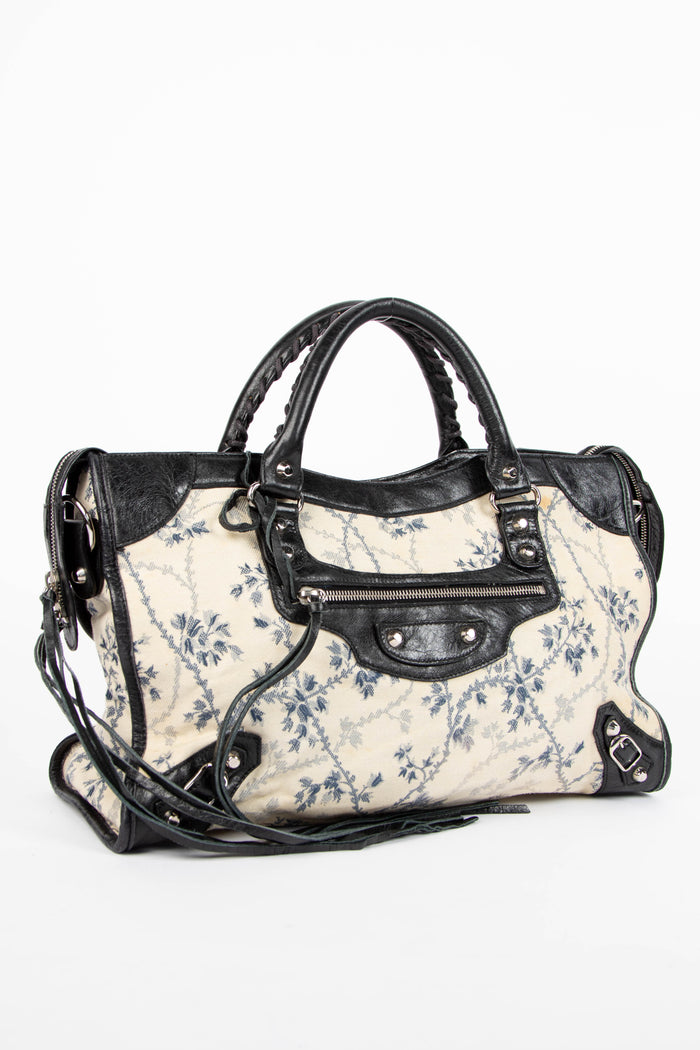 2000s Balenciaga Floral Canvas City Shoulder Bag