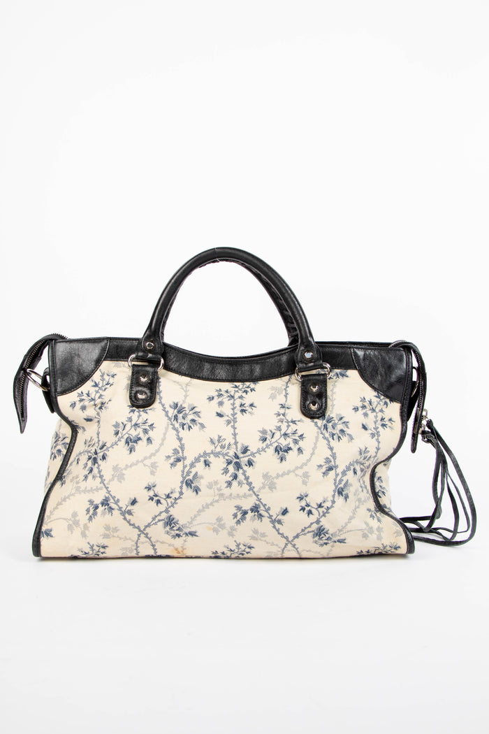 2000s Balenciaga Floral Canvas City Shoulder Bag
