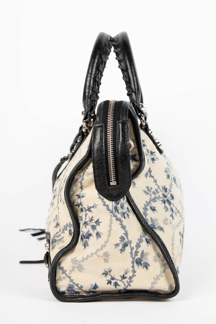 2000s Balenciaga Floral Canvas City Shoulder Bag