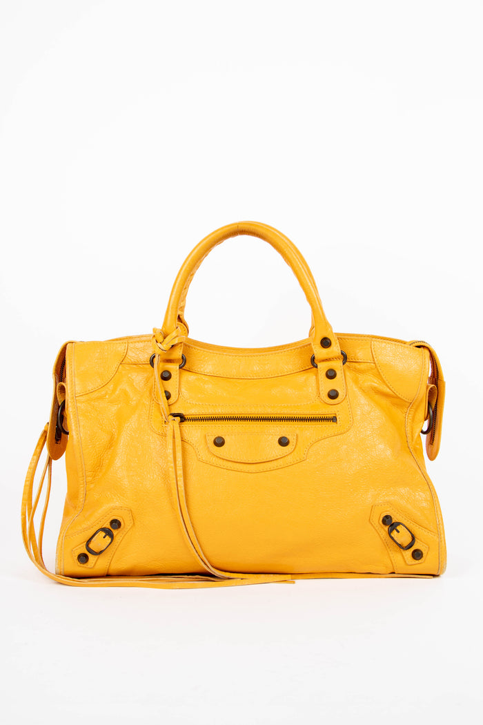 2010s Balenciaga Yellow Leather City Shoulder Bag