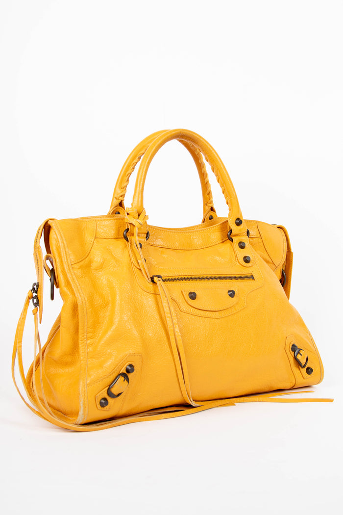 2010s Balenciaga Yellow Leather City Shoulder Bag