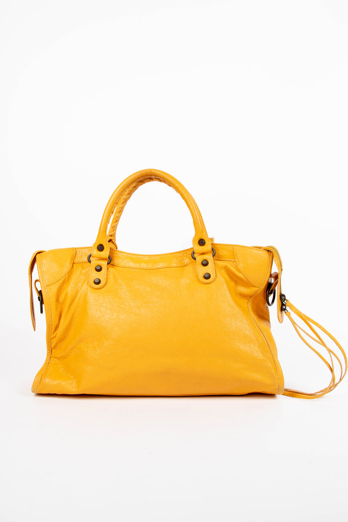 2010s Balenciaga Yellow Leather City Shoulder Bag