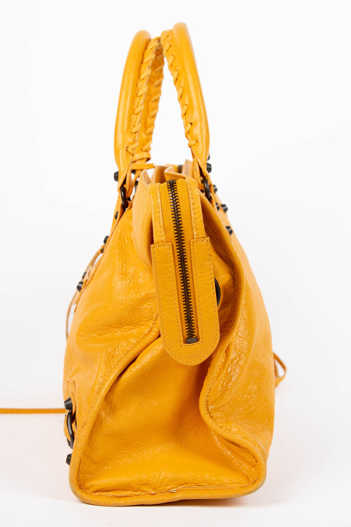 2010s Balenciaga Yellow Leather City Shoulder Bag