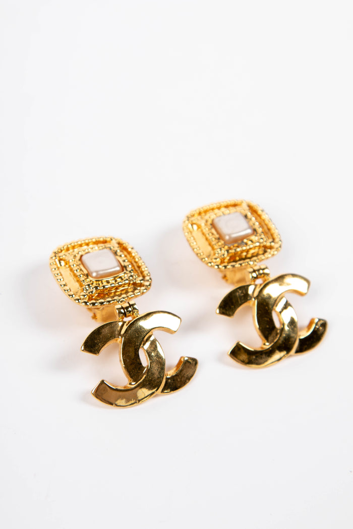 90s Chanel Gold Square CC Earrings
