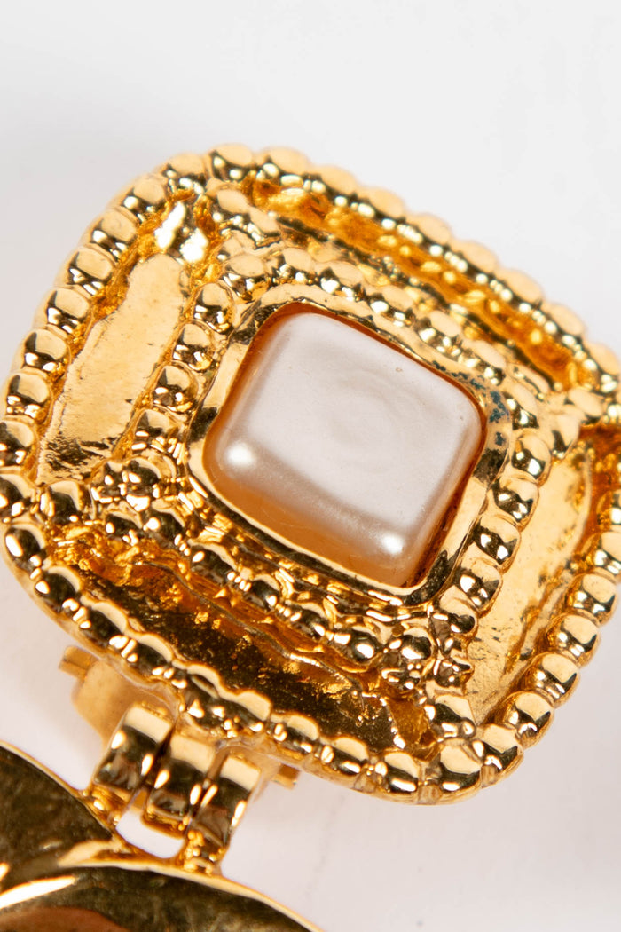 90s Chanel Gold Square CC Earrings