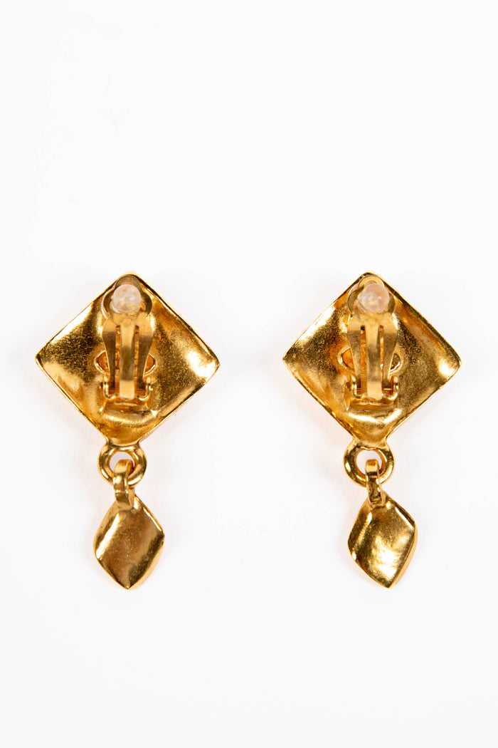 90s Chanel Gold Diamond Shape Clip-on Earrings