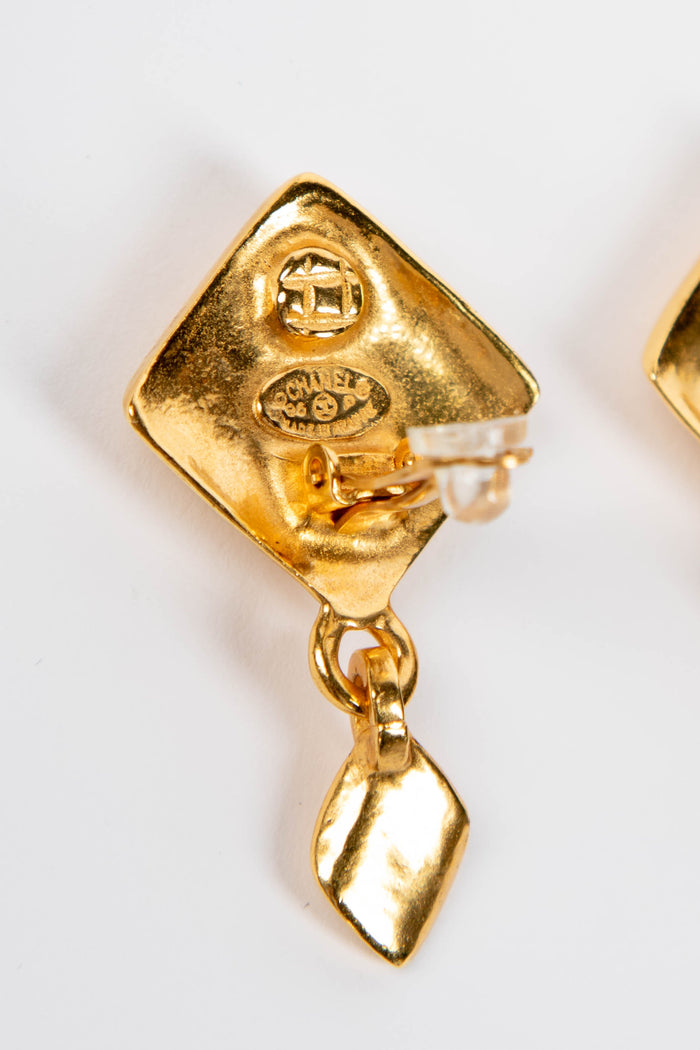 90s Chanel Gold Diamond Shape Clip-on Earrings