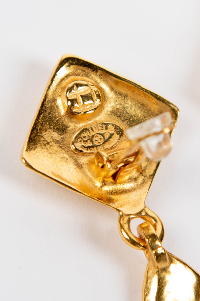 90s Chanel Gold Diamond Shape Clip-on Earrings