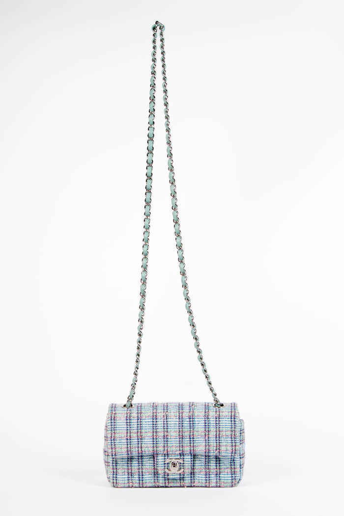 2019 Chanel Blue Tweed Mini Rectangular Flap Shoulder Bag