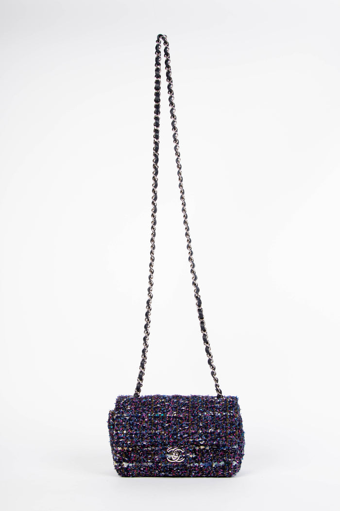 2010s Chanel Metallic Purple Tweed Mini Rectangular Single Flap Bag