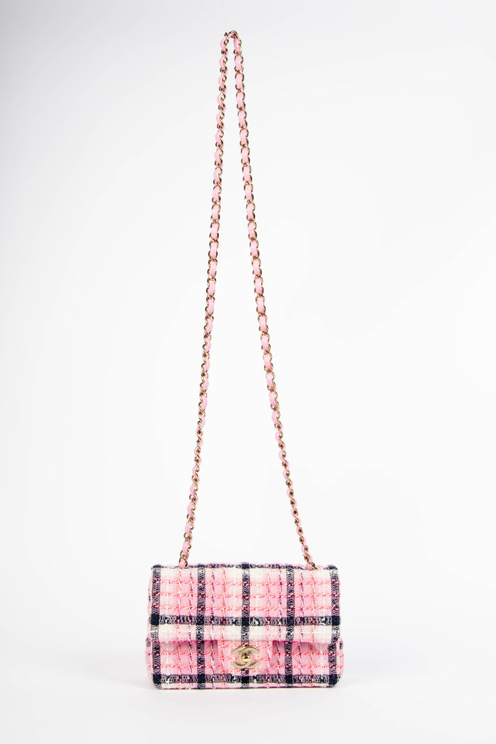 2020s Chanel Pink Tweed Mini Rectangular Flap Shoulder Bag