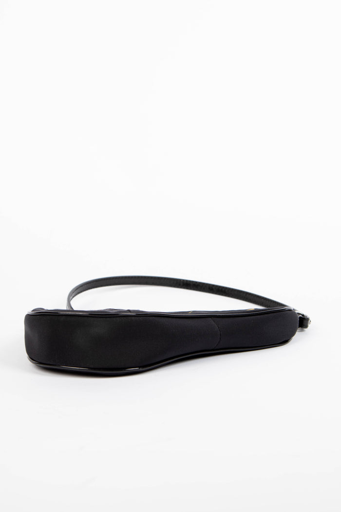 RARE 2000s Christian Dior Black Satin Embroidered Saddle Bag