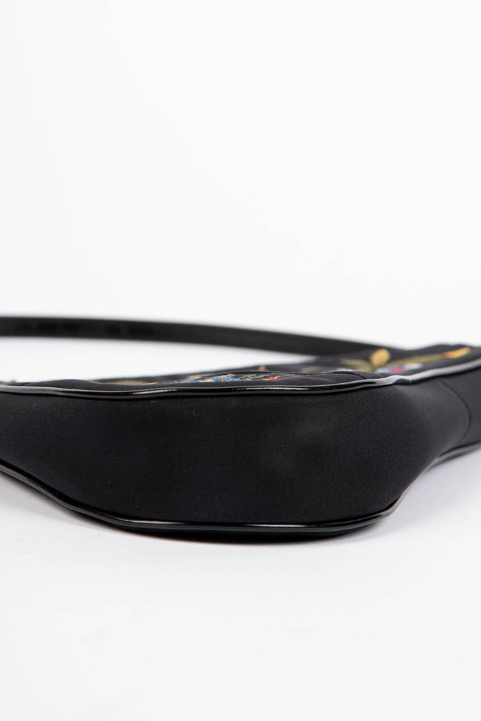 RARE 2000s Christian Dior Black Satin Embroidered Saddle Bag