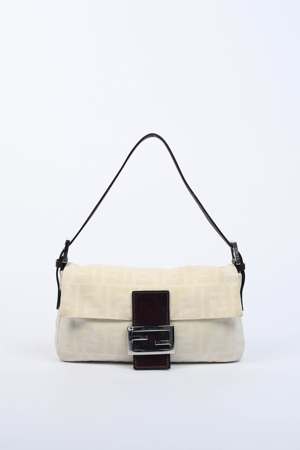 Vintage Fendi Cream Canvas Zucca Baguette Shoulder Bag