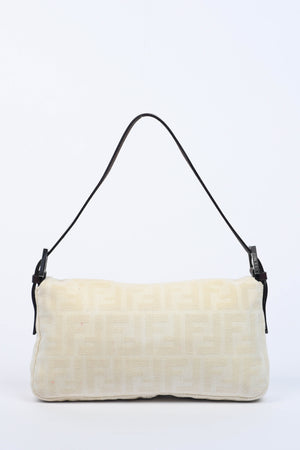 Vintage Fendi Cream Canvas Zucca Baguette Shoulder Bag