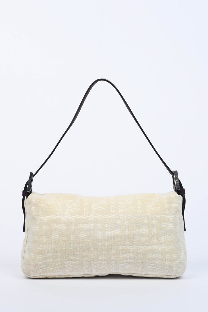 Vintage Fendi Cream Canvas Zucca Baguette Shoulder Bag