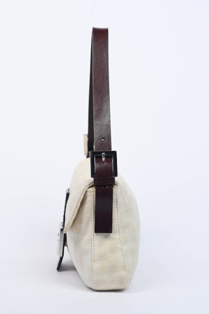 Vintage Fendi Cream Canvas Zucca Baguette Shoulder Bag