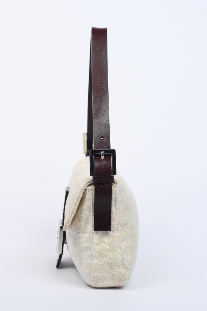 Vintage Fendi Cream Canvas Zucca Baguette Shoulder Bag