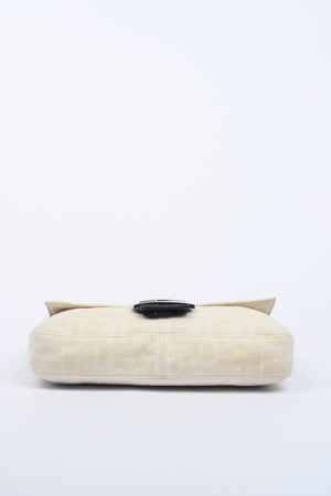 Vintage Fendi Cream Canvas Zucca Baguette Shoulder Bag