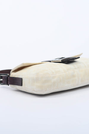 Vintage Fendi Cream Canvas Zucca Baguette Shoulder Bag