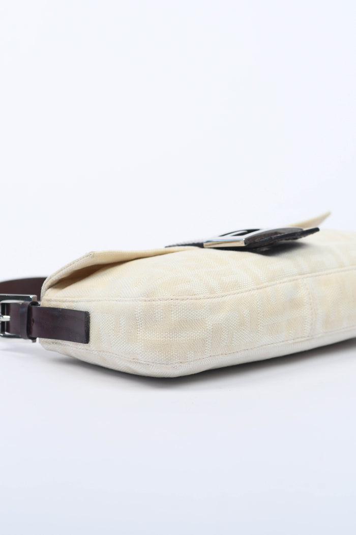 Vintage Fendi Cream Canvas Zucca Baguette Shoulder Bag