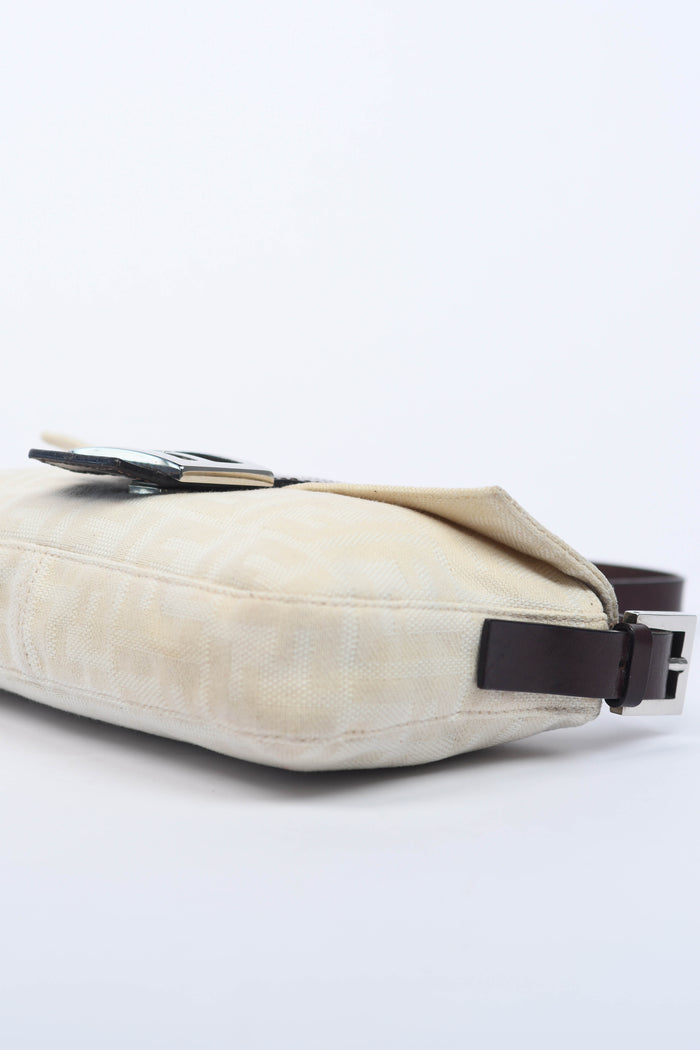 Vintage Fendi Cream Canvas Zucca Baguette Shoulder Bag