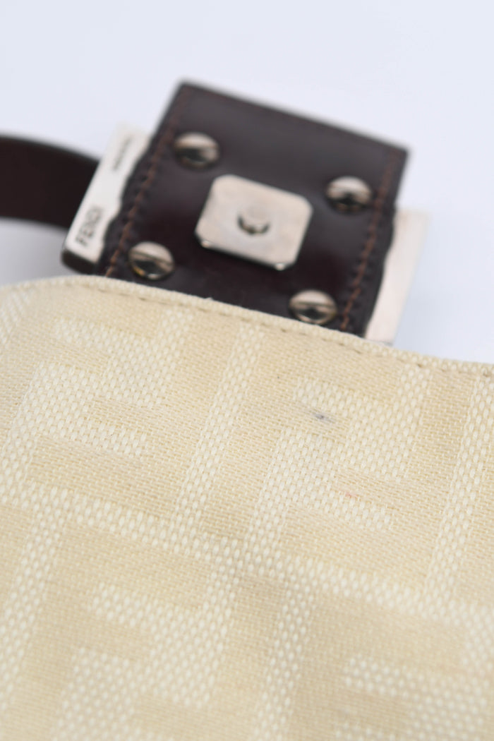 Vintage Fendi Cream Canvas Zucca Baguette Shoulder Bag