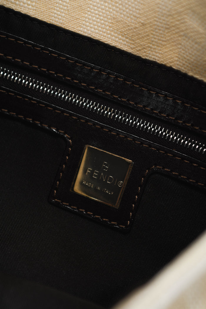 Vintage Fendi Cream Canvas Zucca Baguette Shoulder Bag