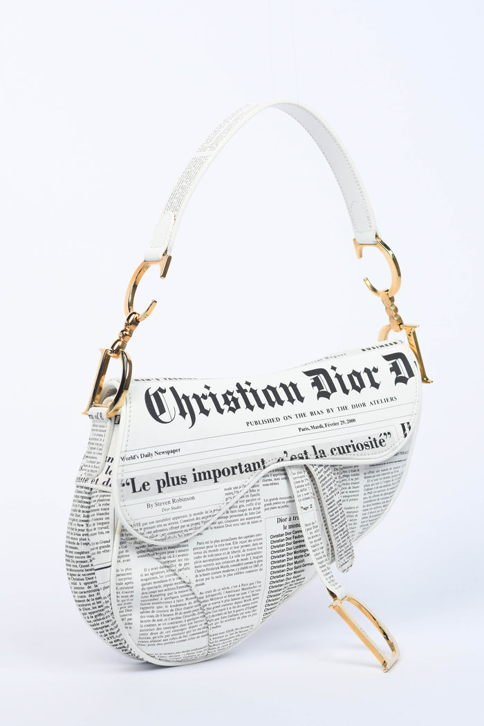 SUPER RARE Vintage Christian Dior Galliano Newspaper Saddle Shoulder Bag