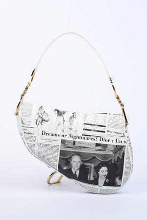 SUPER RARE Vintage Christian Dior Galliano Newspaper Saddle Shoulder Bag