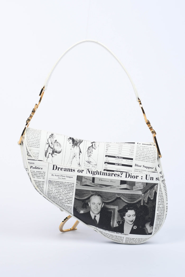 SUPER RARE Vintage Christian Dior Galliano Newspaper Saddle Shoulder Bag