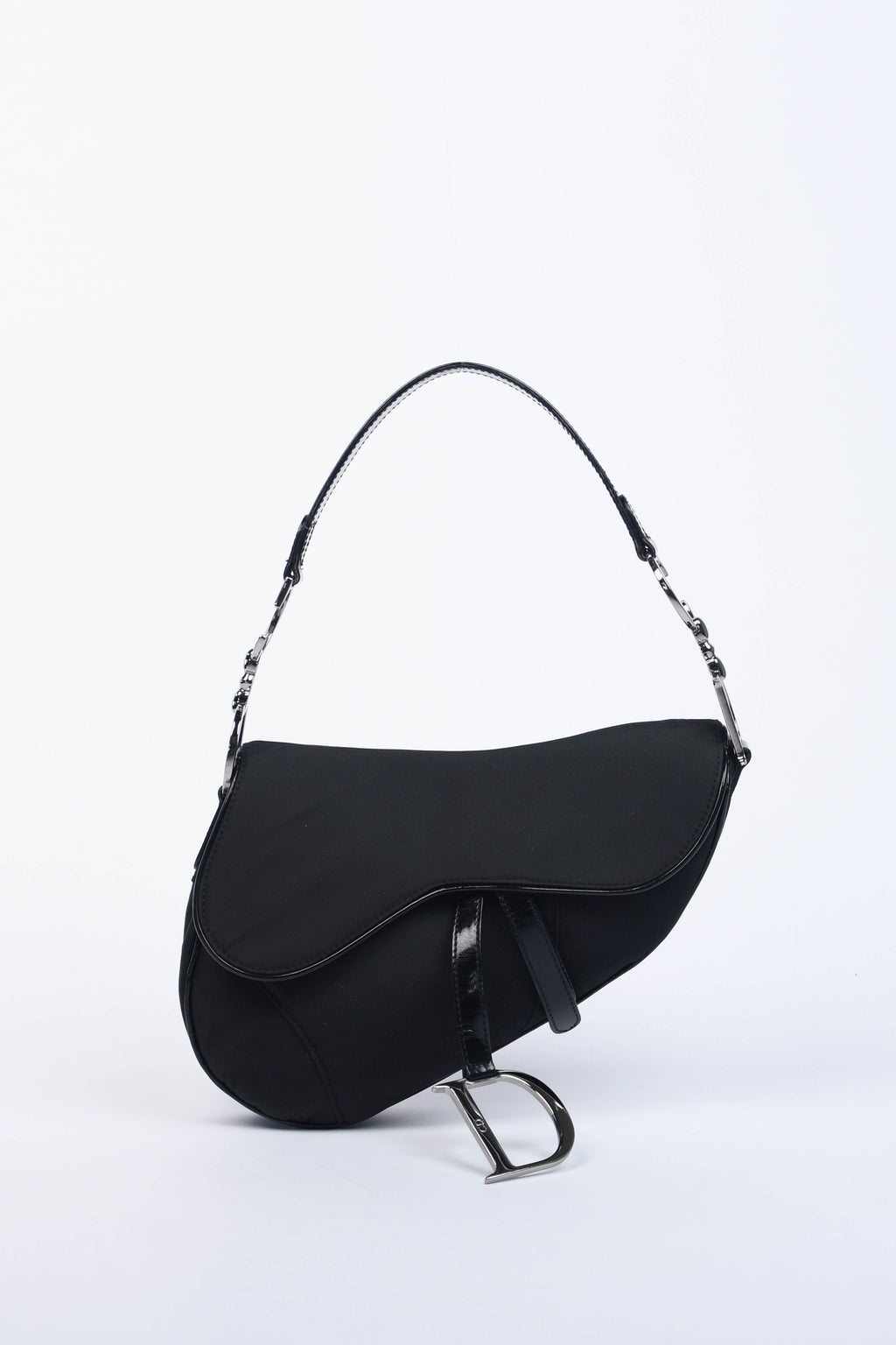 Vintage Christian Dior Black Nylon Saddle Shoulder Bag