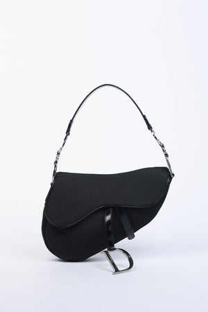 Vintage Christian Dior Black Nylon Saddle Shoulder Bag