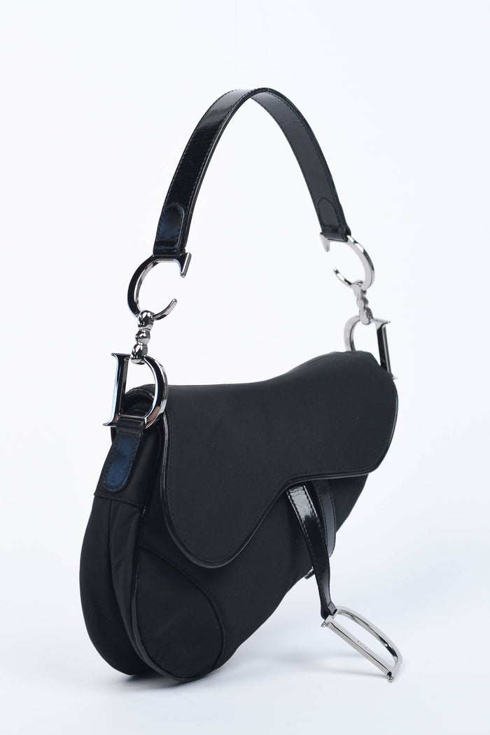 Vintage Christian Dior Black Nylon Saddle Shoulder Bag