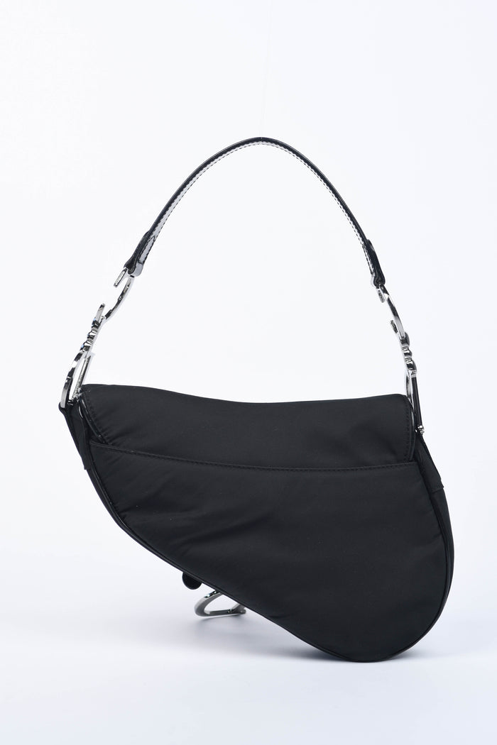 Vintage Christian Dior Black Nylon Saddle Shoulder Bag