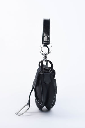 Vintage Christian Dior Black Nylon Saddle Shoulder Bag