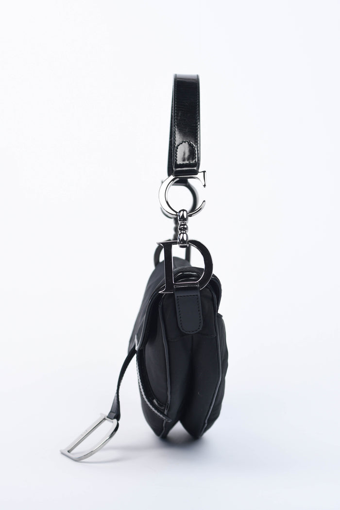 Vintage Christian Dior Black Nylon Saddle Shoulder Bag