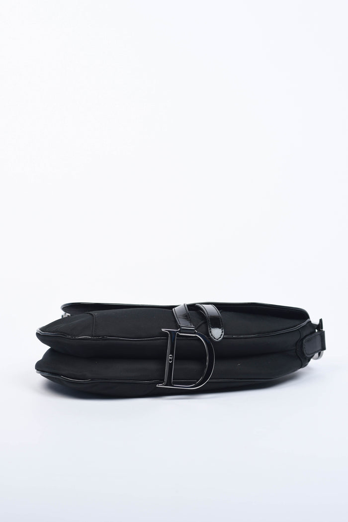 Vintage Christian Dior Black Nylon Saddle Shoulder Bag