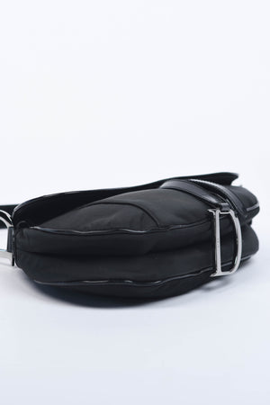 Vintage Christian Dior Black Nylon Saddle Shoulder Bag