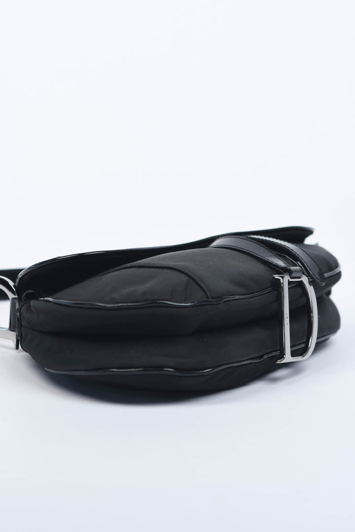Vintage Christian Dior Black Nylon Saddle Shoulder Bag