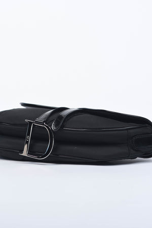 Vintage Christian Dior Black Nylon Saddle Shoulder Bag
