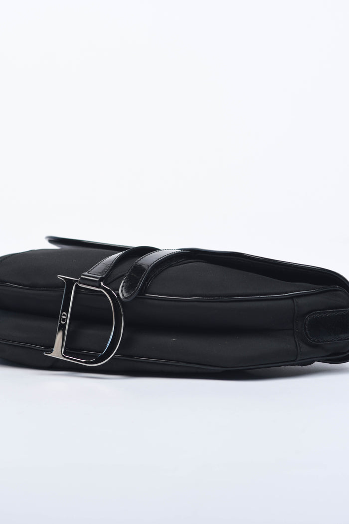 Vintage Christian Dior Black Nylon Saddle Shoulder Bag
