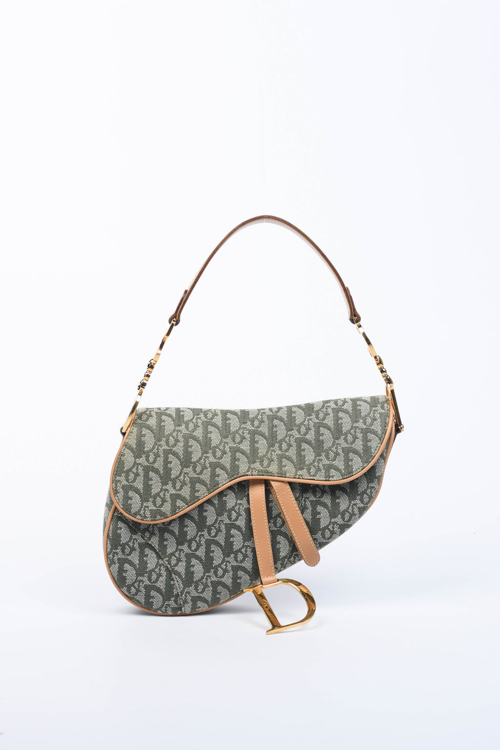 Vintage Christian Dior Green Monogram Saddle Shoulder Bag